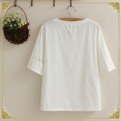 五分袖裾と袖刺繍ブラウス 刺繍トップス レディース t－シャツ
